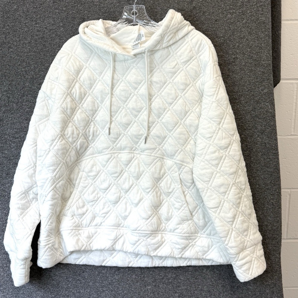 RBX Hoodie Sweatshirt Womens Large Quilted Athletic Top White Front Pocket